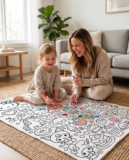 Anne ve çocuğun birlikte Coloria boyanabilir battaniyeyi boyaması