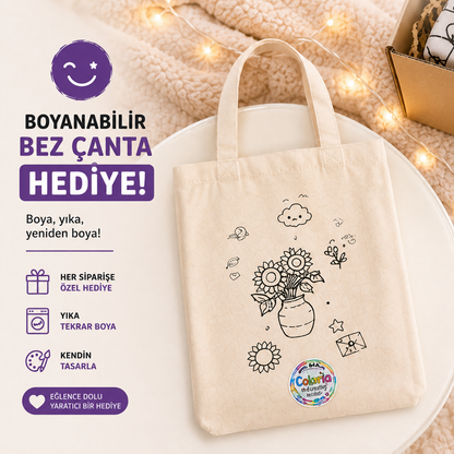 Coloria boyanabilir battaniye siparişine hediye boyanabilir bez çanta